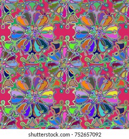 Cartoon handdrawn handmade doodles seamless pattern. Colorful detailed with lot objects backdrop. Seamless abstract hand-drawn waves pattern, wavy background. Zentangle inspired art
