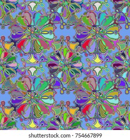 Cartoon handdrawn handmade doodles seamless pattern. Colorful detailed with lot objects backdrop. Seamless abstract hand-drawn waves pattern, wavy background. Zentangle inspired art