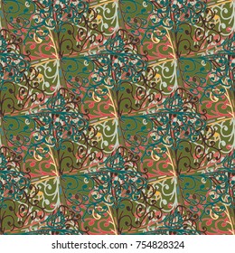 Cartoon handdrawn handmade doodles seamless pattern. Colorful detailed with lot objects backdrop. Seamless abstract hand-drawn waves pattern, wavy background. Zentangle inspired art