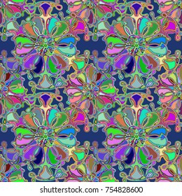 Cartoon handdrawn handmade doodles seamless pattern. Colorful detailed with lot objects backdrop. Seamless abstract hand-drawn waves pattern, wavy background. Zentangle inspired art
