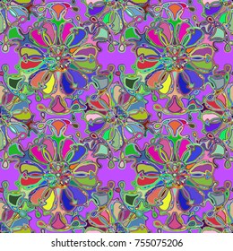 Cartoon handdrawn handmade doodles seamless pattern. Colorful detailed with lot objects backdrop. Seamless abstract hand-drawn waves pattern, wavy background. Zentangle inspired art