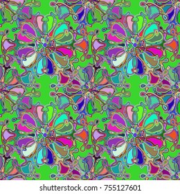 Cartoon handdrawn handmade doodles seamless pattern. Colorful detailed with lot objects backdrop. Seamless abstract hand-drawn waves pattern, wavy background. Zentangle inspired art