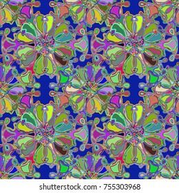 Cartoon handdrawn handmade doodles seamless pattern. Colorful detailed with lot objects backdrop. Seamless abstract hand-drawn waves pattern, wavy background. Zentangle inspired art