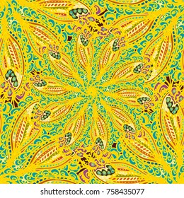 Cartoon handdrawn handmade doodles seamless pattern. Colorful detailed with lot objects backdrop. Seamless abstract hand-drawn waves pattern, wavy background. Zentangle inspired art
