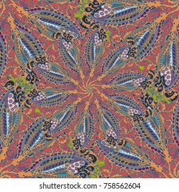 Cartoon handdrawn handmade doodles seamless pattern. Colorful detailed with lot objects backdrop. Seamless abstract hand-drawn waves pattern, wavy background. Zentangle inspired art