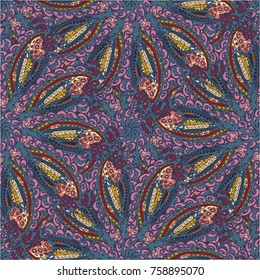Cartoon handdrawn handmade doodles seamless pattern. Colorful detailed with lot objects backdrop. Seamless abstract hand-drawn waves pattern, wavy background. Zentangle inspired art