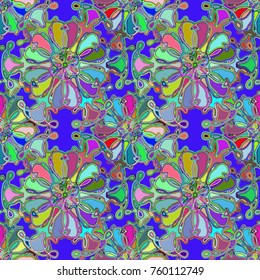 Cartoon handdrawn handmade doodles seamless pattern. Colorful detailed with lot objects backdrop. Seamless abstract hand-drawn waves pattern, wavy background. Zentangle inspired art