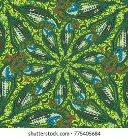 Cartoon handdrawn handmade doodles seamless pattern. Colorful detailed with lot objects backdrop. Seamless abstract hand-drawn waves pattern, wavy background. Zentangle inspired art