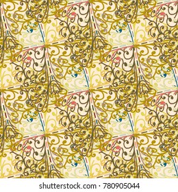 Cartoon handdrawn handmade doodles seamless pattern. Colorful detailed with lot objects backdrop. Seamless abstract hand-drawn waves pattern, wavy background. Zentangle inspired art