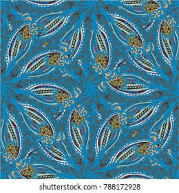 Cartoon handdrawn handmade doodles seamless pattern. Colorful detailed with lot objects backdrop. Seamless abstract hand-drawn waves pattern, wavy background. Zentangle inspired art