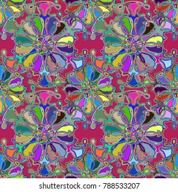 Cartoon handdrawn handmade doodles seamless pattern. Colorful detailed with lot objects backdrop. Seamless abstract hand-drawn waves pattern, wavy background. Zentangle inspired art