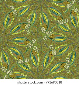 Cartoon handdrawn handmade doodles seamless pattern. Colorful detailed with lot objects backdrop. Seamless abstract hand-drawn waves pattern, wavy background. Zentangle inspired art