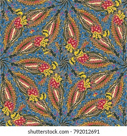 Cartoon handdrawn handmade doodles seamless pattern. Colorful detailed with lot objects backdrop. Seamless abstract hand-drawn waves pattern, wavy background. Zentangle inspired art