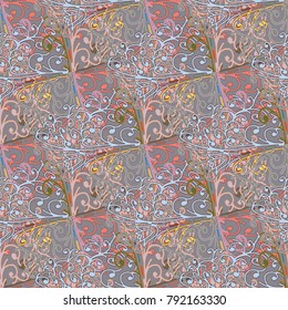 Cartoon handdrawn handmade doodles seamless pattern. Colorful detailed with lot objects backdrop. Seamless abstract hand-drawn waves pattern, wavy background. Zentangle inspired art