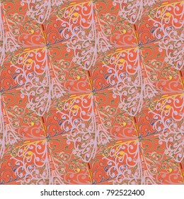 Cartoon handdrawn handmade doodles seamless pattern. Colorful detailed with lot objects backdrop. Seamless abstract hand-drawn waves pattern, wavy background. Zentangle inspired art