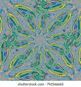 Cartoon handdrawn handmade doodles seamless pattern. Colorful detailed with lot objects backdrop. Seamless abstract hand-drawn waves pattern, wavy background. Zentangle inspired art