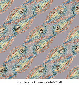 Cartoon handdrawn handmade doodles seamless pattern. Colorful detailed with lot objects backdrop. Seamless abstract hand-drawn waves pattern, wavy background. Zentangle inspired art