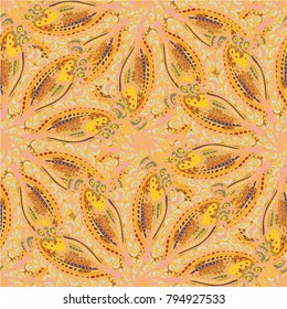Cartoon handdrawn handmade doodles seamless pattern. Colorful detailed with lot objects backdrop. Seamless abstract hand-drawn waves pattern, wavy background. Zentangle inspired art