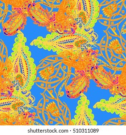 Cartoon handdrawn handmade and sewing doodles seamless pattern. Colorful detailed with lot objects vector backdrop. Seamless abstract hand-drawn waves pattern, wavy background. Zentangle inspired art