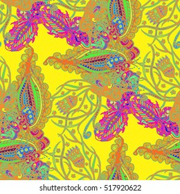 Cartoon handdrawn handmade and sewing doodles seamless pattern. Colorful detailed with lot objects vector backdrop. Seamless abstract hand-drawn waves pattern, wavy background. Zentangle inspired art