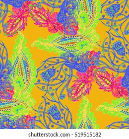 Cartoon handdrawn handmade and sewing doodles seamless pattern. Colorful detailed with lot objects vector backdrop. Seamless abstract hand-drawn waves pattern, wavy background. Zentangle inspired art