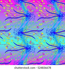 Cartoon handdrawn handmade and sewing doodles seamless pattern. Colorful detailed with lot objects vector backdrop. Seamless abstract hand-drawn waves pattern, wavy background. Zentangle inspired art