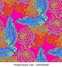 Cartoon handdrawn handmade and sewing doodles seamless pattern. Colorful detailed with lot objects vector backdrop. Seamless abstract hand-drawn waves pattern, wavy background. Zentangle inspired art
