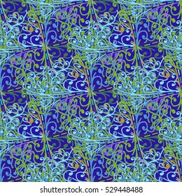 Cartoon handdrawn handmade and sewing doodles seamless pattern. Colorful detailed with lot objects vector backdrop. Seamless abstract hand-drawn waves pattern, wavy background. Zentangle inspired art