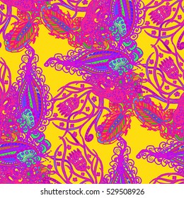 Cartoon handdrawn handmade and sewing doodles seamless pattern. Colorful detailed with lot objects vector backdrop. Seamless abstract hand-drawn waves pattern, wavy background. Zentangle inspired art