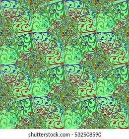 Cartoon handdrawn handmade and sewing doodles seamless pattern. Colorful detailed with lot objects vector backdrop. Seamless abstract hand-drawn waves pattern, wavy background. Zentangle inspired art