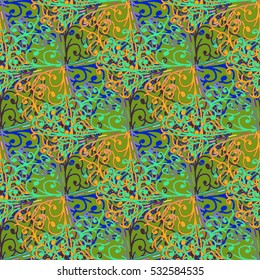 Cartoon handdrawn handmade and sewing doodles seamless pattern. Colorful detailed with lot objects vector backdrop. Seamless abstract hand-drawn waves pattern, wavy background. Zentangle inspired art