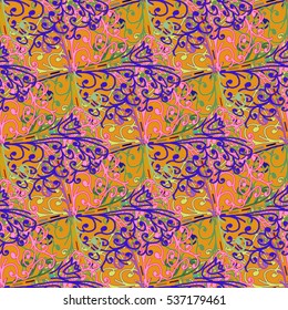 Cartoon handdrawn handmade and sewing doodles seamless pattern. Colorful detailed with lot objects vector backdrop. Seamless abstract hand-drawn waves pattern, wavy background. Zentangle inspired art