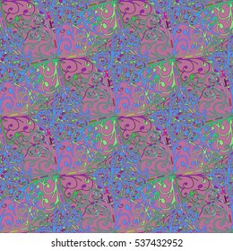 Cartoon handdrawn handmade and sewing doodles seamless pattern. Colorful detailed with lot objects vector backdrop. Seamless abstract hand-drawn waves pattern, wavy background. Zentangle inspired art