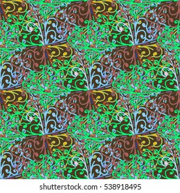 Cartoon handdrawn handmade and sewing doodles seamless pattern. Colorful detailed with lot objects vector backdrop. Seamless abstract hand-drawn waves pattern, wavy background. Zentangle inspired art
