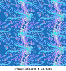 Cartoon handdrawn handmade and sewing doodles seamless pattern. Colorful detailed with lot objects vector backdrop. Seamless abstract hand-drawn waves pattern, wavy background. Zentangle inspired art
