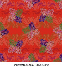 Cartoon handdrawn handmade and sewing doodles seamless pattern. Colorful detailed with lot objects vector backdrop. Seamless abstract hand-drawn waves pattern, wavy background. Zentangle inspired art