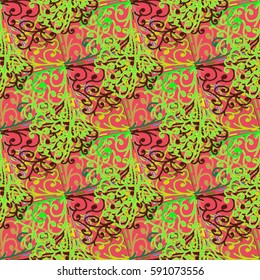 Cartoon handdrawn handmade and sewing doodles seamless pattern. Colorful detailed with lot objects vector backdrop. Seamless abstract hand-drawn waves pattern, wavy background. Zentangle inspired art