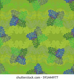Cartoon handdrawn handmade and sewing doodles seamless pattern. Colorful detailed with lot objects vector backdrop. Seamless abstract hand-drawn waves pattern, wavy background. Zentangle inspired art