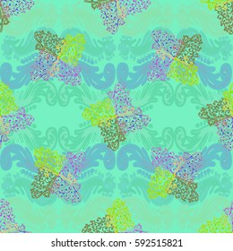 Cartoon handdrawn handmade and sewing doodles seamless pattern. Colorful detailed with lot objects vector backdrop. Seamless abstract hand-drawn waves pattern, wavy background. Zentangle inspired art