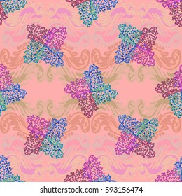 Cartoon handdrawn handmade and sewing doodles seamless pattern. Colorful detailed with lot objects vector backdrop. Seamless abstract hand-drawn waves pattern, wavy background. Zentangle inspired art