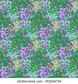 Cartoon handdrawn handmade and sewing doodles seamless pattern. Colorful detailed with lot objects vector backdrop. Seamless abstract hand-drawn waves pattern, wavy background. Zentangle inspired art
