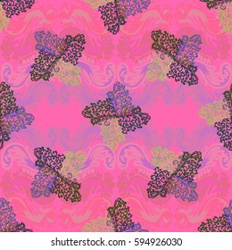 Cartoon handdrawn handmade and sewing doodles seamless pattern. Colorful detailed with lot objects vector backdrop. Seamless abstract hand-drawn waves pattern, wavy background. Zentangle inspired art