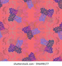 Cartoon handdrawn handmade and sewing doodles seamless pattern. Colorful detailed with lot objects vector backdrop. Seamless abstract hand-drawn waves pattern, wavy background. Zentangle inspired art