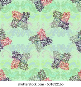 Cartoon handdrawn handmade and sewing doodles seamless pattern. Colorful detailed with lot objects vector backdrop. Seamless abstract hand-drawn waves pattern, wavy background. Zentangle inspired art
