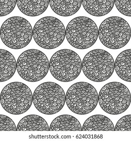 Cartoon handdrawn handmade and sewing doodles seamless pattern. Black white detailed with lot objects vector backdrop.Seamless abstract hand-drawn waves pattern, wavy background.Zentangle inspired art