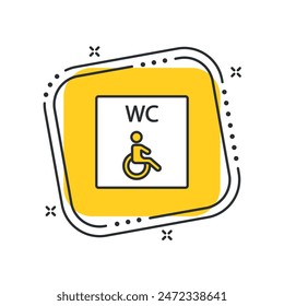 Cartoon handicap icon vector illustration. Restroom on isolated yellow square background. WC sign concept.
