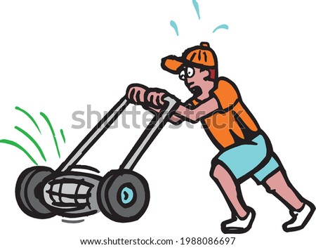 cartoon of handling a grass cutter machine