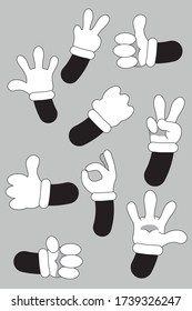 Cartoon Hands. Animated Hands Show Different Gestures. Cute Leg In Boots And Gloved Hand Collection