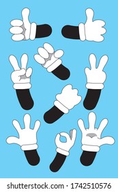 Cartoon Hands. Animated Hands Show Different Gestures. Cute Gloved Hand Collection