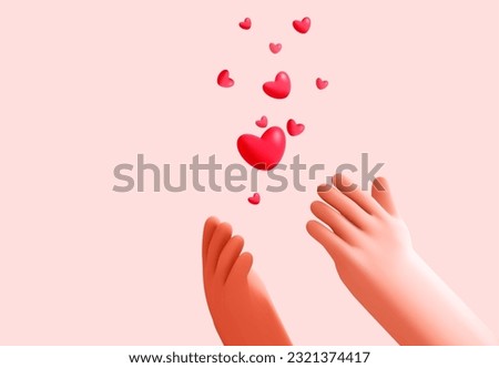 Cartoon hands catch flying hearts. Social media. Concept health,insurance,solidarity. Hands give donate,help,gift. Vector illustration